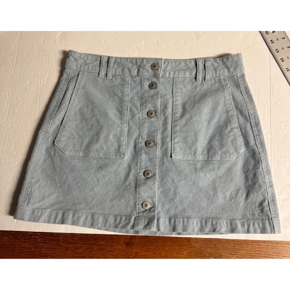 American Eagle Outfitters Dresses & Skirts - American Eagle Super‎ Stretch Corduroy Mini Skirt Blue Button Front Women Size 8